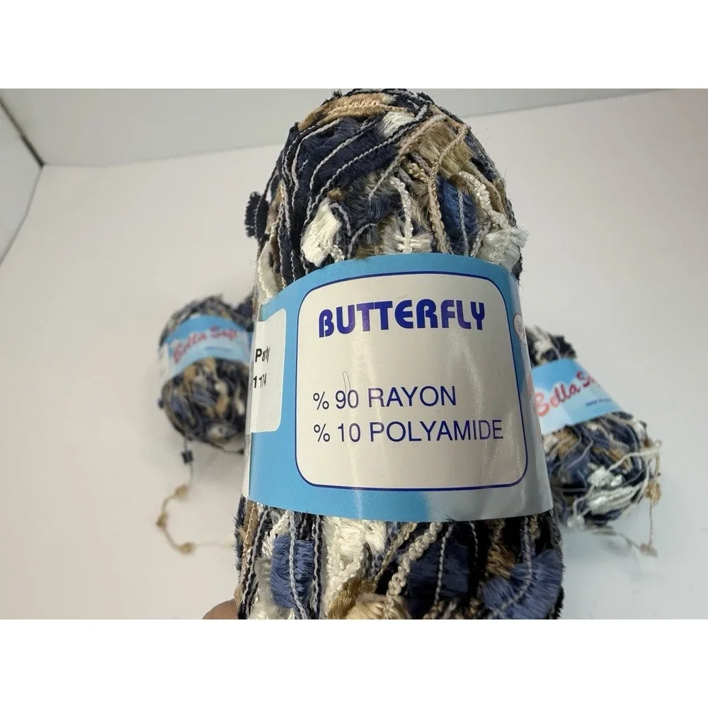Bella Soft Yarn Butterfly Lot Of 7 50g Each Fringe Rayon‎ Polyamide Blend